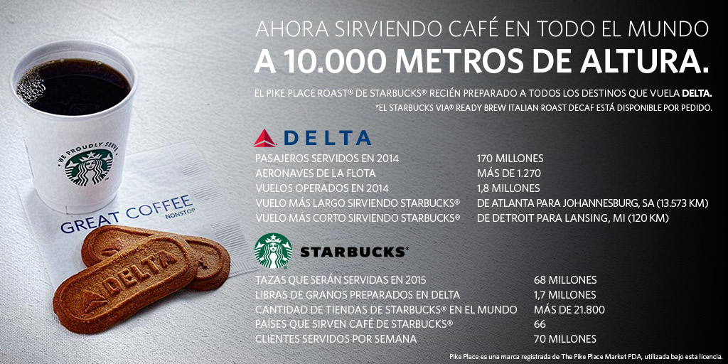 Delta servirá café de Starbucks en todos sus vuelos