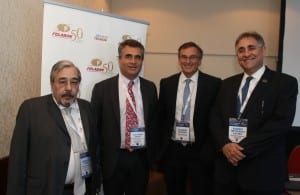 Enrique Arceo, vicepresidente del Banco de la Nación Argentina, Alejandro Vanoli, presidente del Banco Central de la República Argentina,  Claudio Cesario, presidente la Asociación de Bancos de la Argentina y Giorgio Trettenero Castro, Secretario General de Felaban.