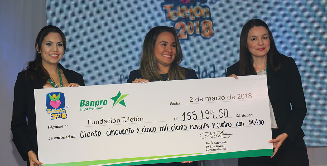 Banpro entrega donativo al Teletón 2018