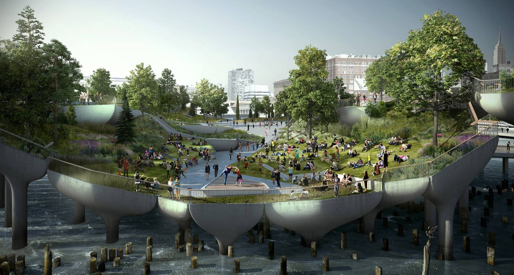 El parque flotante que quieren construir frente a los muelles de Manhattan
