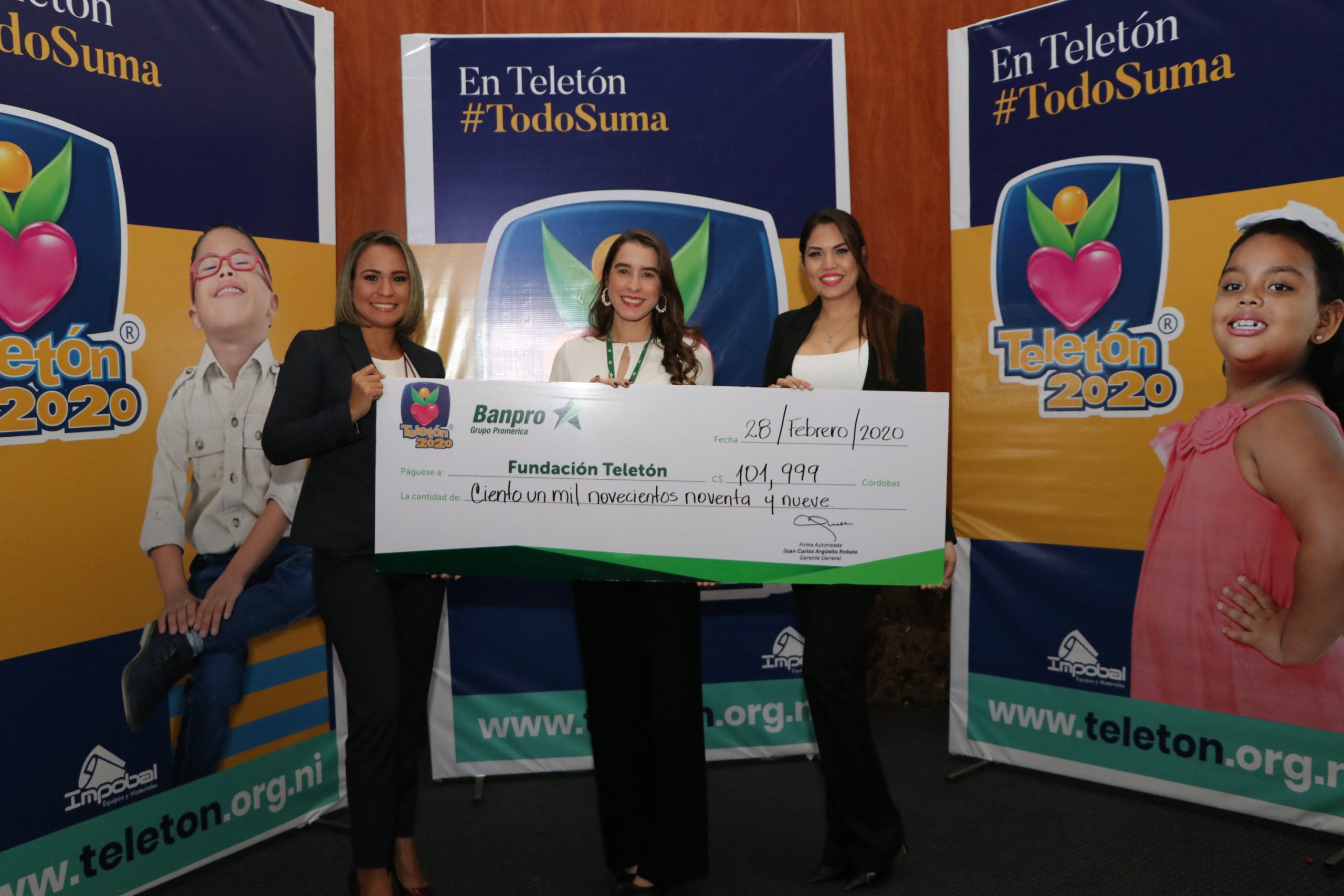 Teletón 2020 recibe donativo de Banpro
