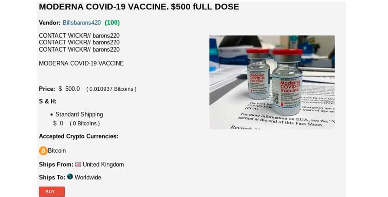 Cuidado… Ciberdelincuentes venden vacunas contra el Covid-19 en la web oscura